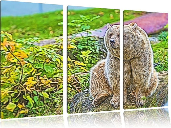 niedlicher Grizzly auf Stein Spezial 3-Teiler Leinwandbild 120x80 Bild auf Leinwand, XXL riesige Bil