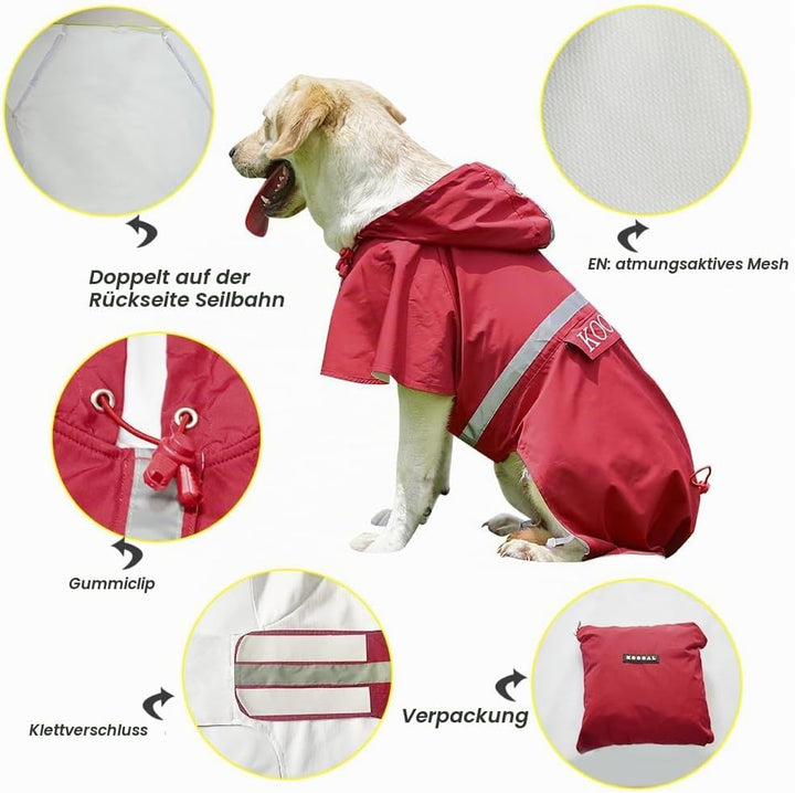 Grosse Hunde Regenjacken Mit Kapuze,Hunde Regenmantel,Mit Reflektierenden Sicherheitsstreifen, Wasse
