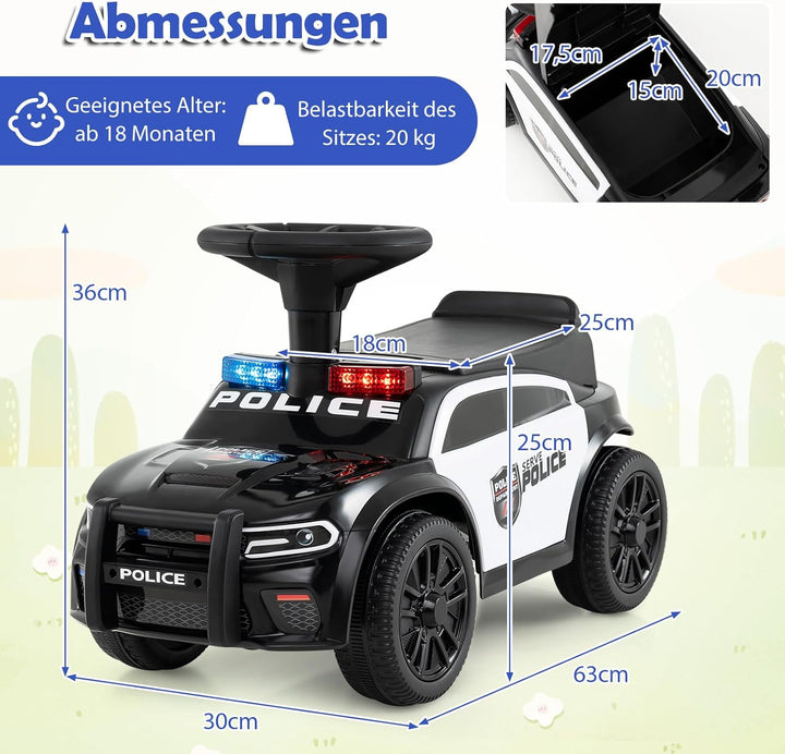 COSTWAY Rutschauto Polizei, Rutschfahrzeug mit blinkenden Lichtern, Musik &amp; Sirene, Kinderauto mit S