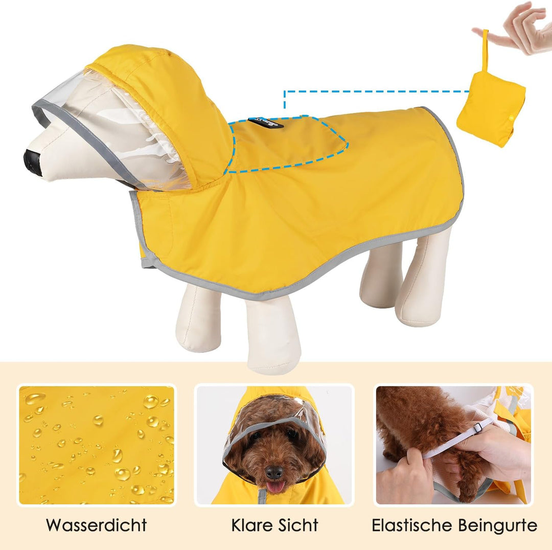 Wasserdichter Hunderegenmantel, Regenmantel für Grosse Hunde mit Kapuze und weichem Futter, Verstell