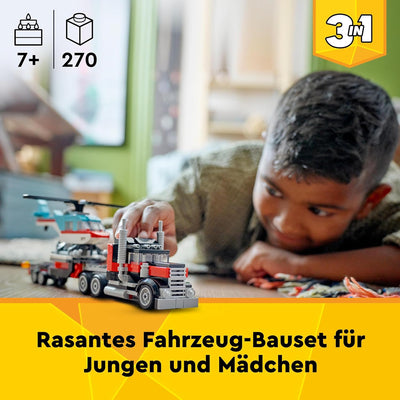 LEGO City Burger-Truck, Bauset mit Spielzeug-Auto für 5-jährige Kinder & Creator 3in1 Tieflader mit