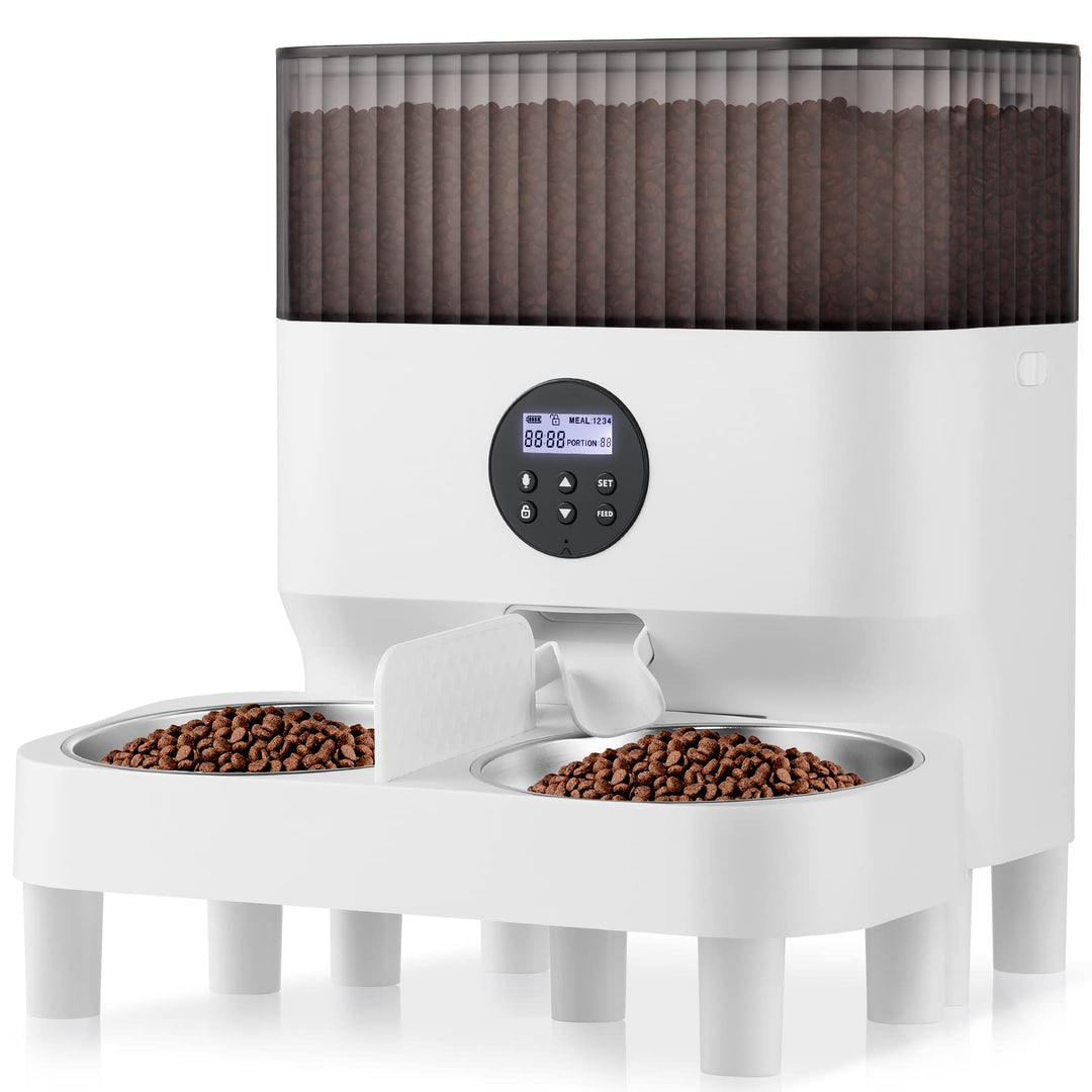 Sailvono Futterautomat Katzen & Hunde, 5L Automatischer Futterspender für Hunde mit Zwei Stahlschale