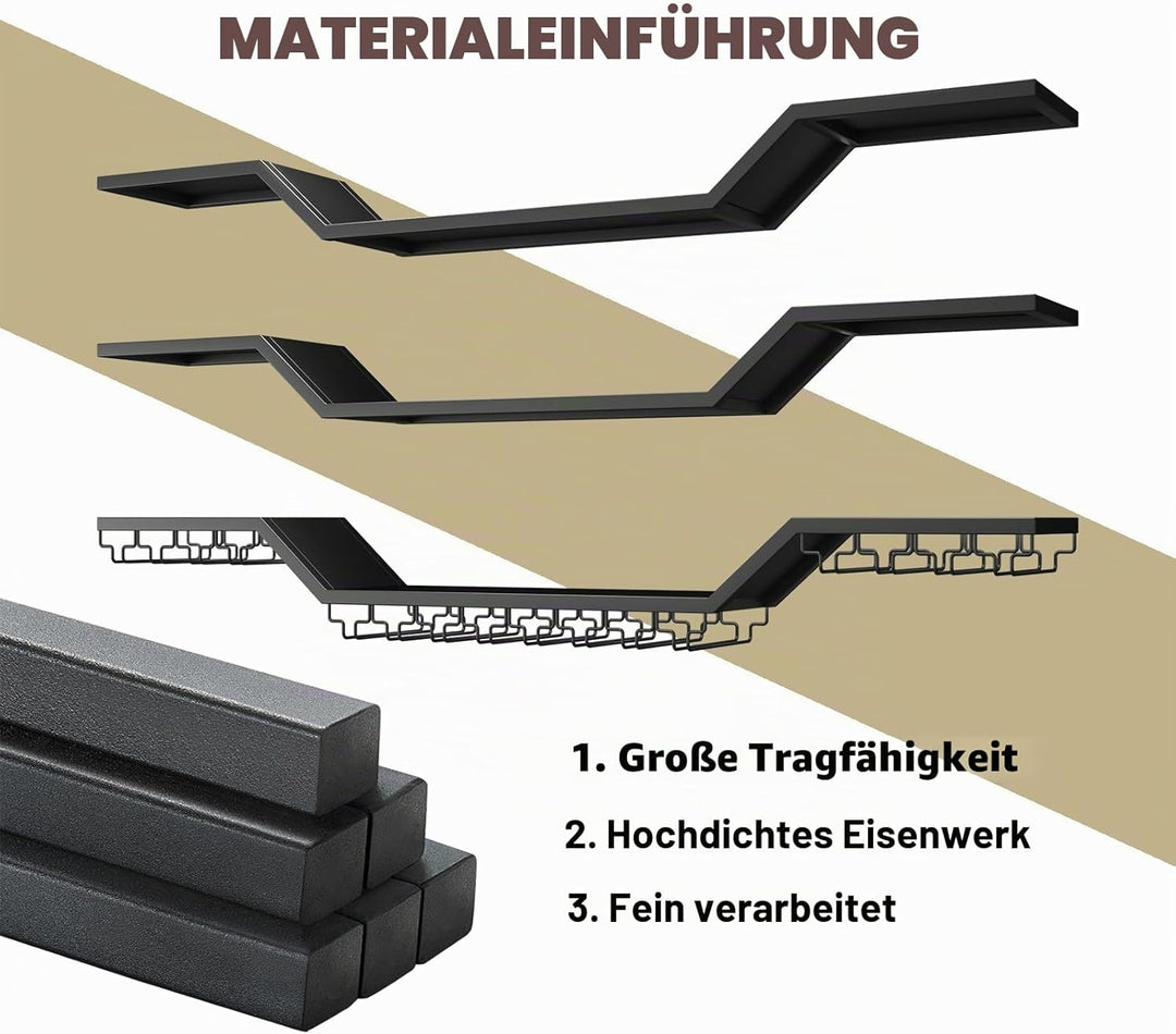160cm Modernes Wand-Weinregal Mit LED Beleuchtung, Schwebende Barregale mit Glashalter, 3 Ebenen Wan