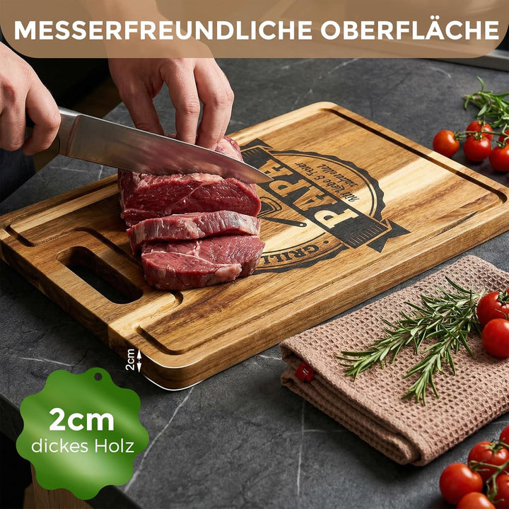 Vatertagsgeschenk für Papa - Graviertes Akazienholz Schneidebrett XXL Dick 2CM, Papa Geschenk Geburt