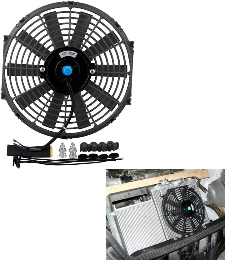 Riloer 12" Auto Elektrischer Kühler Push-Pull Zwischenlüfter, Universal Slim Elektrischer Lüfter für