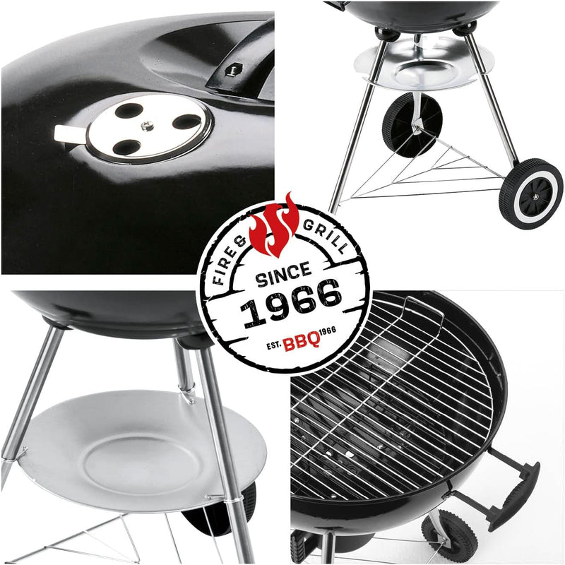 LANDMANN Kleiner Holzkohle Kugelgrill | Grillfläche ca. Ø 41 cm | ca. 15 cm hoher Garraum | Grillhöh