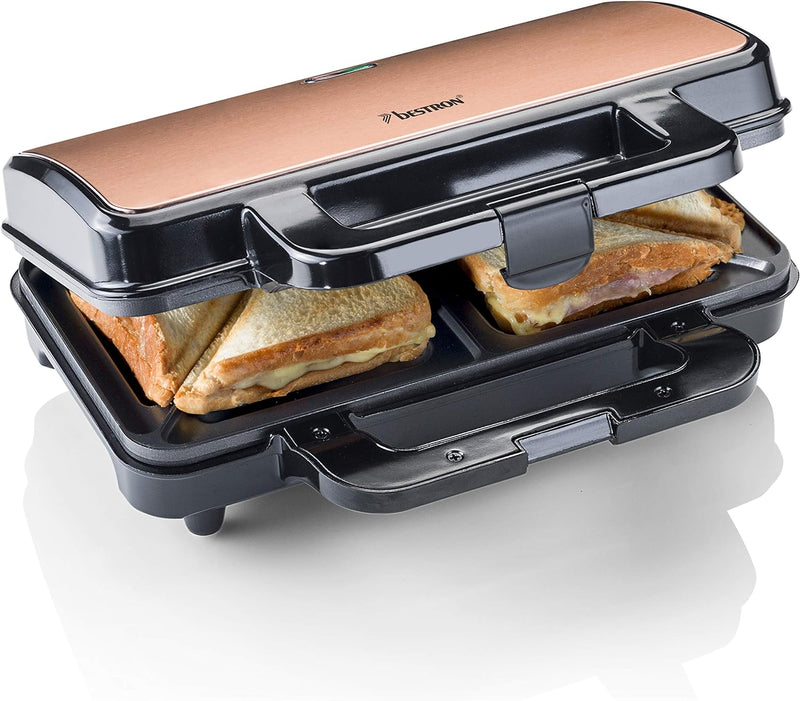 Bestron XL Sandwichmaker, Antihaftbeschichteter Sandwich-Toaster für 2 Sandwiches, 900 Watt, Schwarz