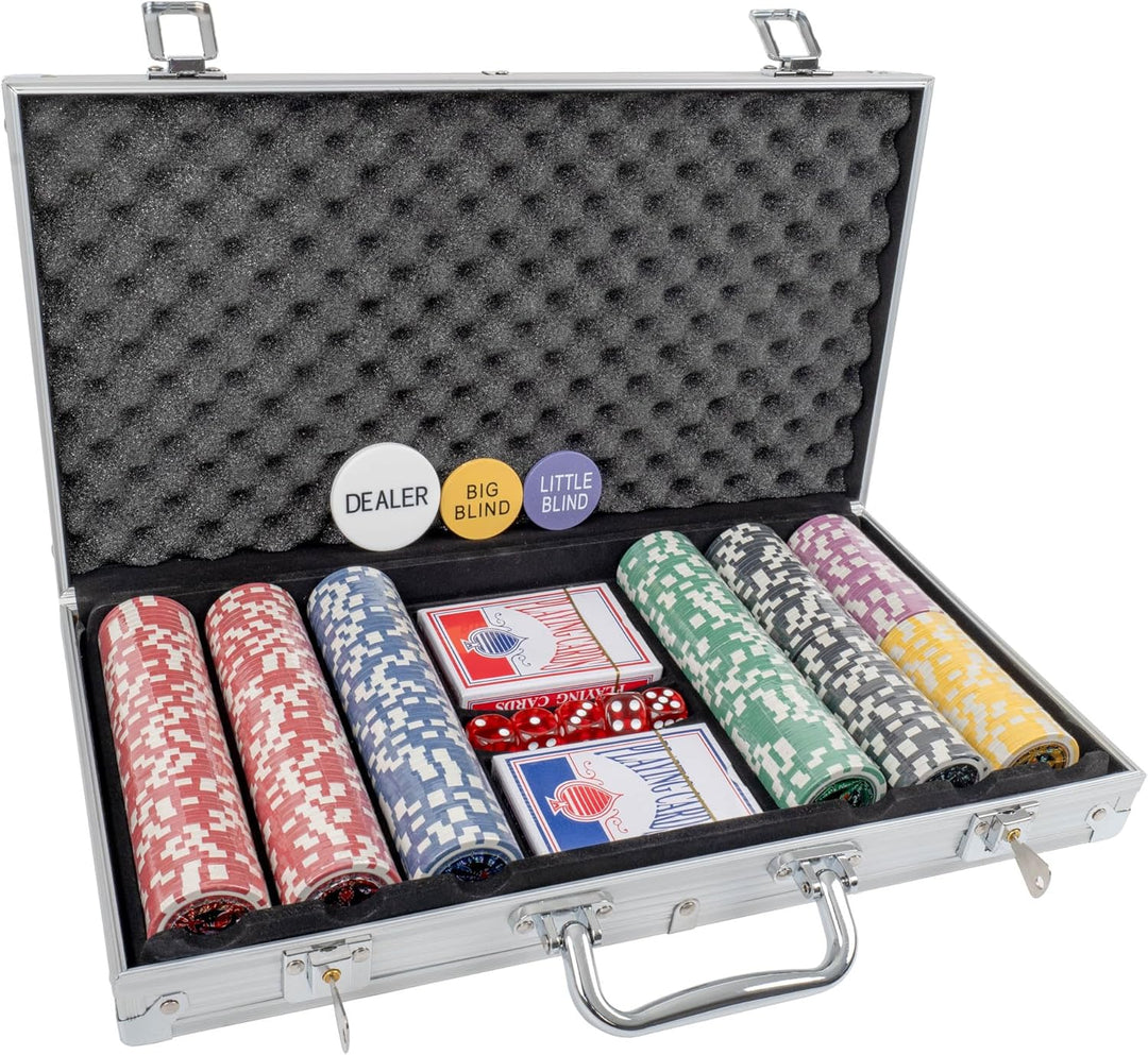 H&amp;F Heimtextilien Pokerkoffer 300 Chips – Premium Poker Set mit 6 Wertstufen, 2 Kartendecks, Würfeln