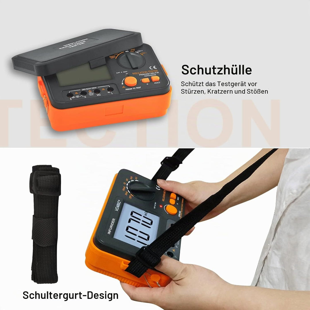 Digitaler Isolationswiderstandstester, Megohmmeter Ohmmeter YF-VC60B+, Spannungsprüfer 250/500/1000