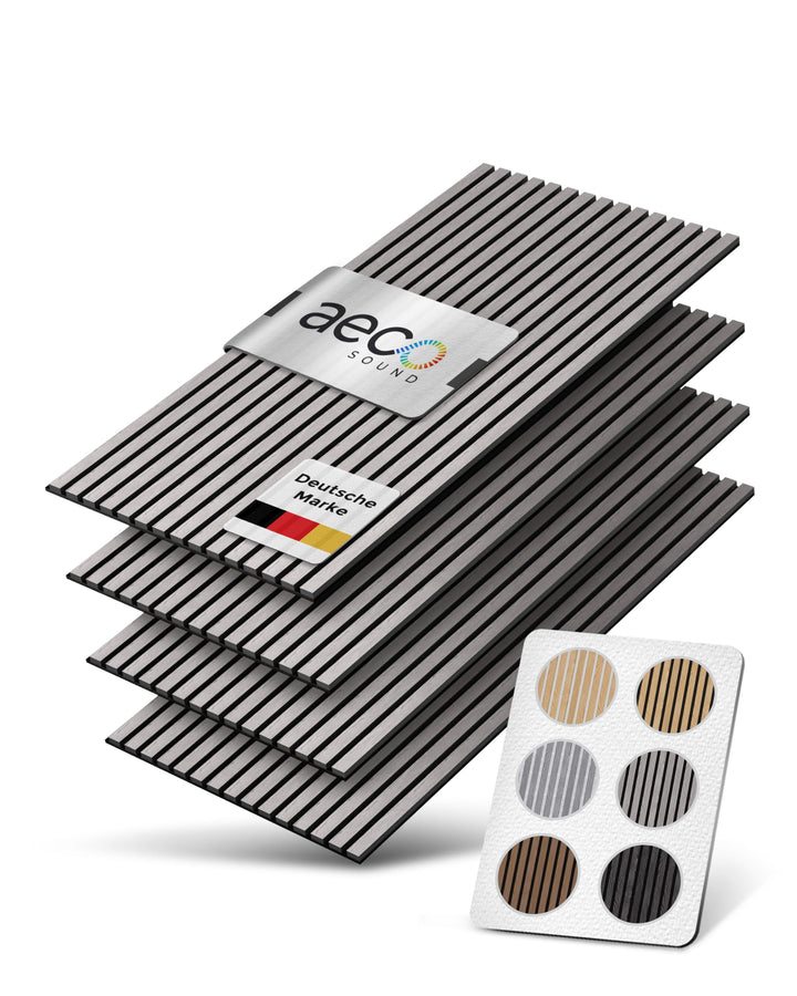 Akustikpaneele Holz – 4er-Set | 120x60cm | Echtholz Birne & Akustikfilz Schwarz – 3D Wandpaneele für