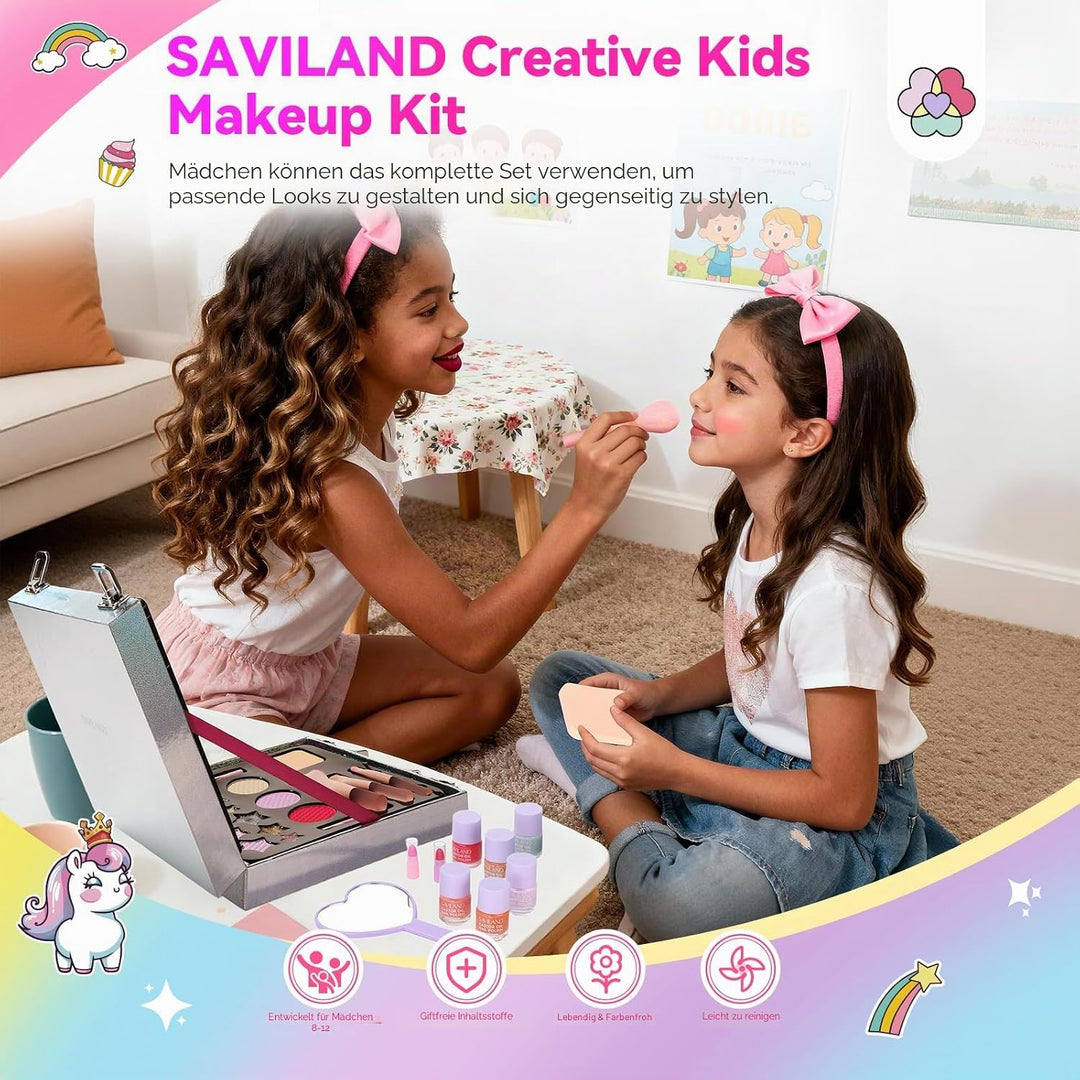 SAVILAND Kinderschminke Set Mädchen Schminkkoffer: All-in-1 Kreativ Kinder Make Up Set Waschbar Schm