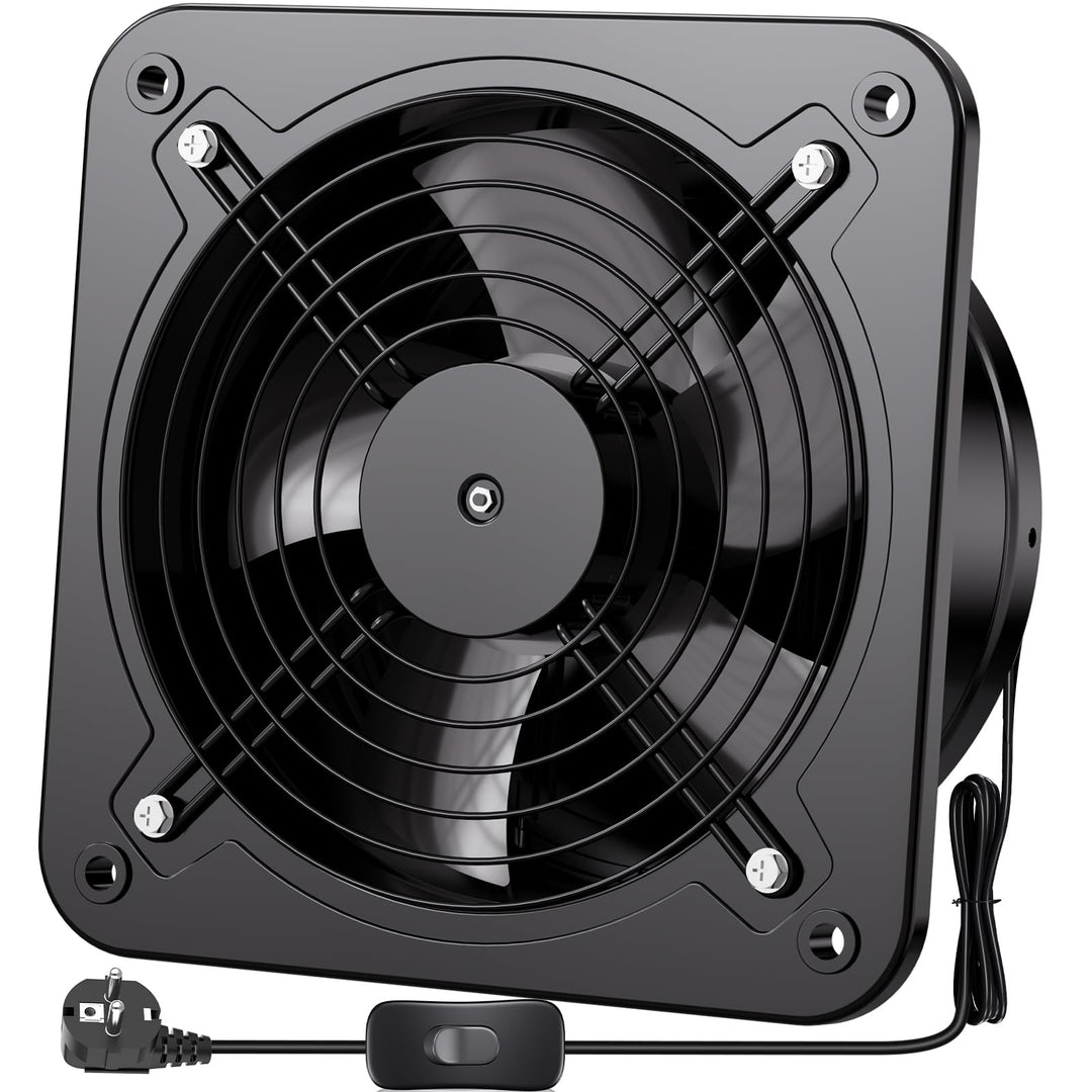 Hon&Guan Industriell Abluftventilator 200mm mit Schalter, Badlüfter Metal Leise mit Rücklaufklappe E