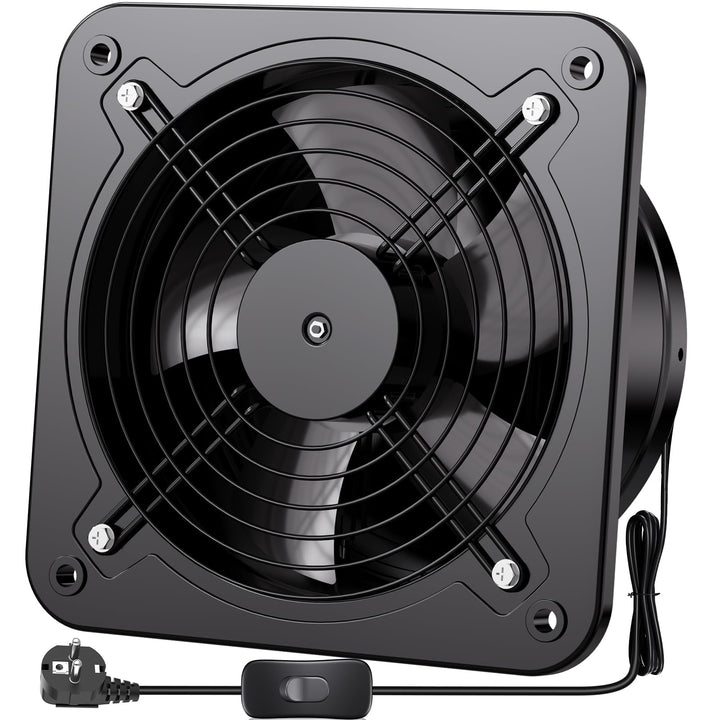 Hon&Guan Industriell Abluftventilator 200mm mit Schalter, Badlüfter Metal Leise mit Rücklaufklappe E