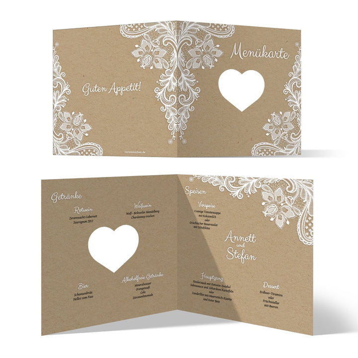 Lasergeschnittene Hochzeit Menükarten (10 Stück) Speisekarte Getränkekarte - Rustikal Kraftpapier, 1