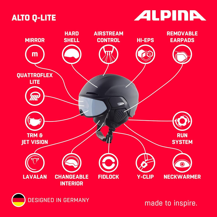 ALPINA ALTO Q-LITE - Sicherer, Stossabsorbierender & Individuell Anpassbarer Skihelm Mit Kontrastver
