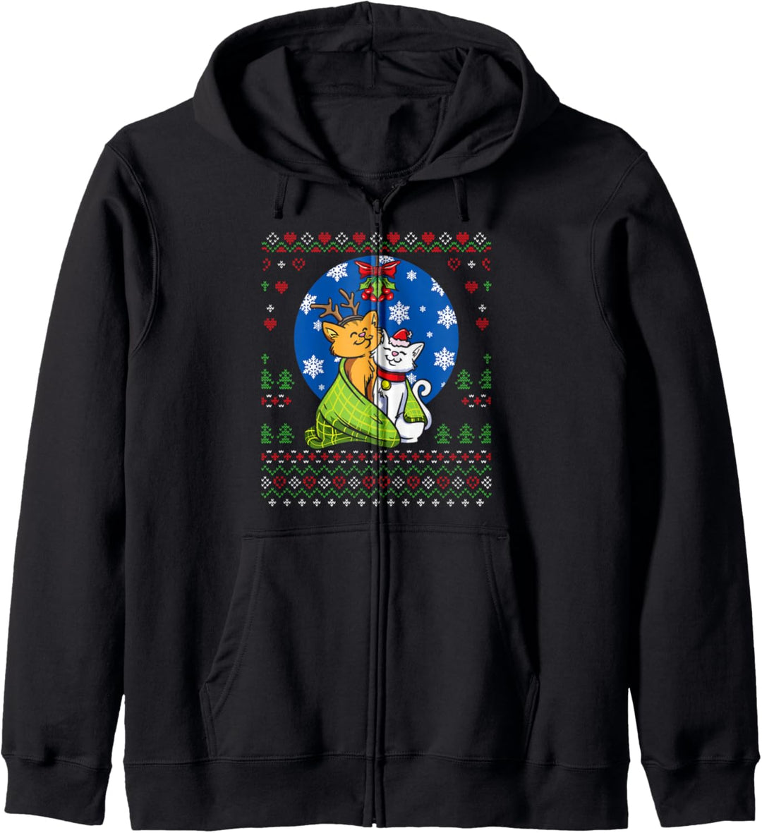 Two Cats Mistelzweig Weihnachtspullover Katze Ugly Xmas Kapuzenjacke