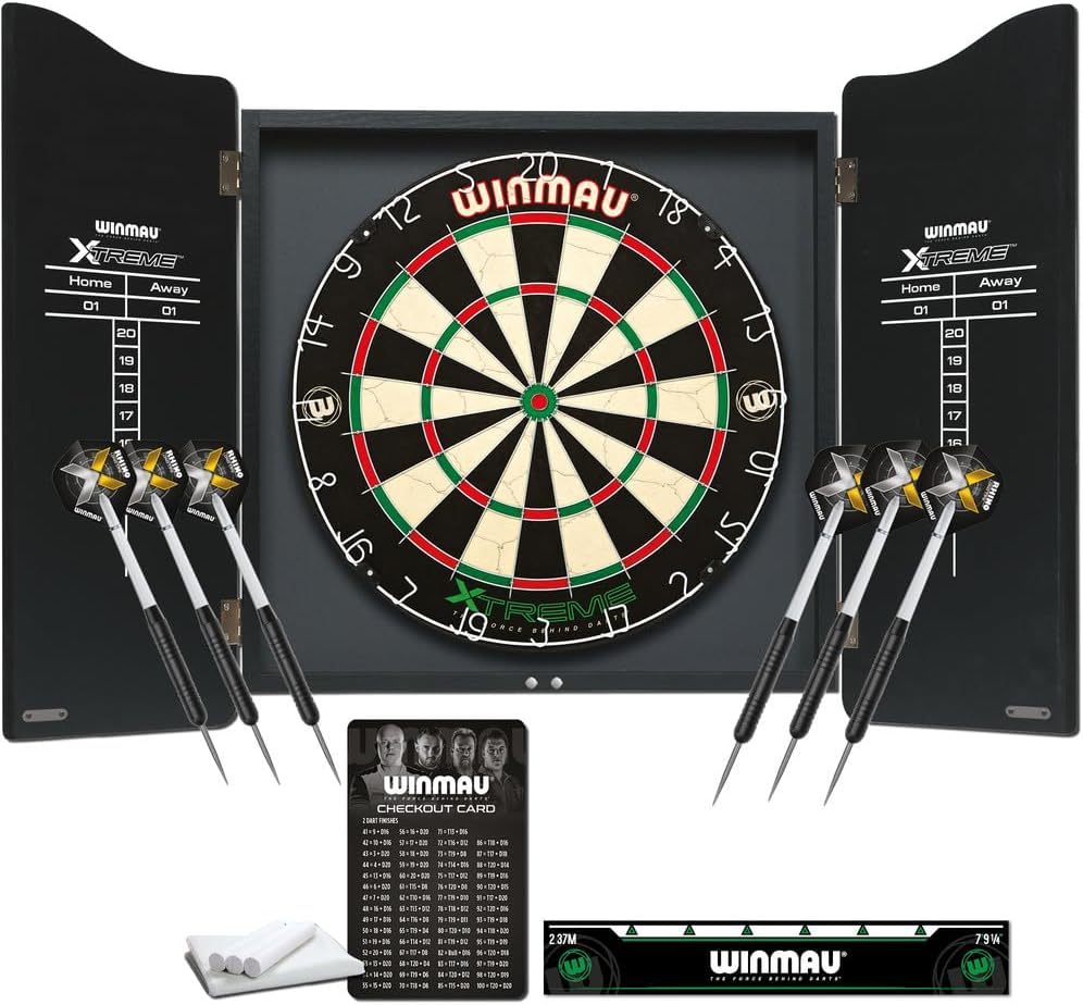 WINMAU Xtreme Dartscheibe, Schrank und Dartset mit Zubehör