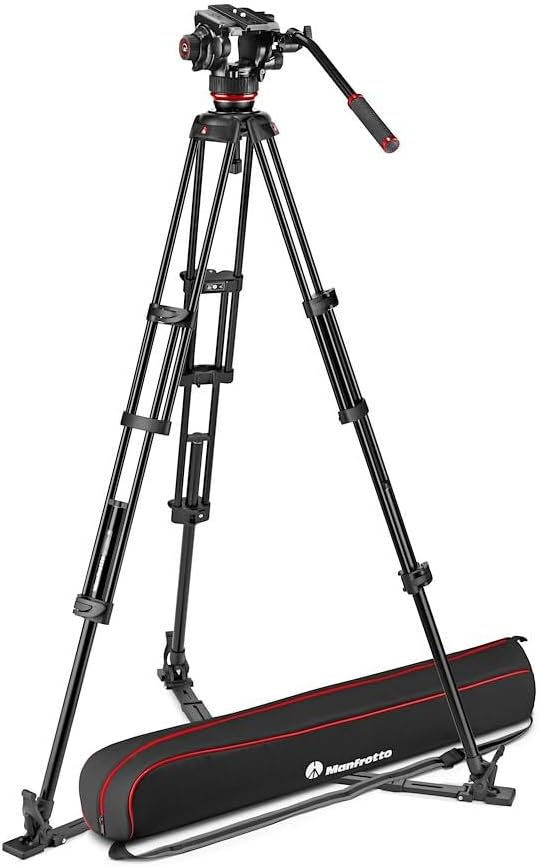 Manfrotto 504X Fluid-Videokopf mit Doppelbeinstativ, Kit mit Aluminiumstativ und Videokopf, Doppelbe