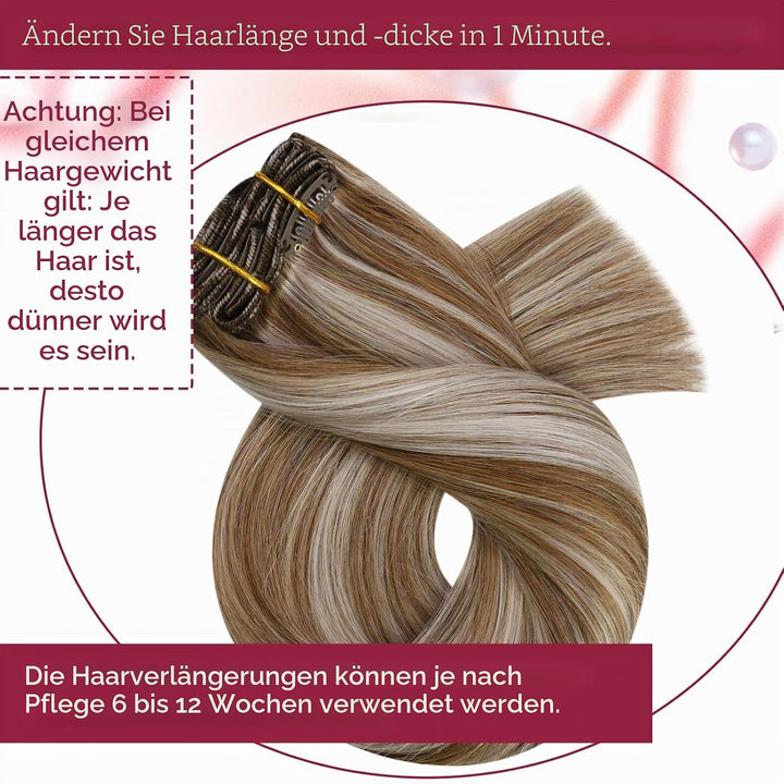Vivien 25cm Clip in Extensions Echthaar Blond Hellbraun Mit Platinblond #P8/60 Clip in Extensions Ec