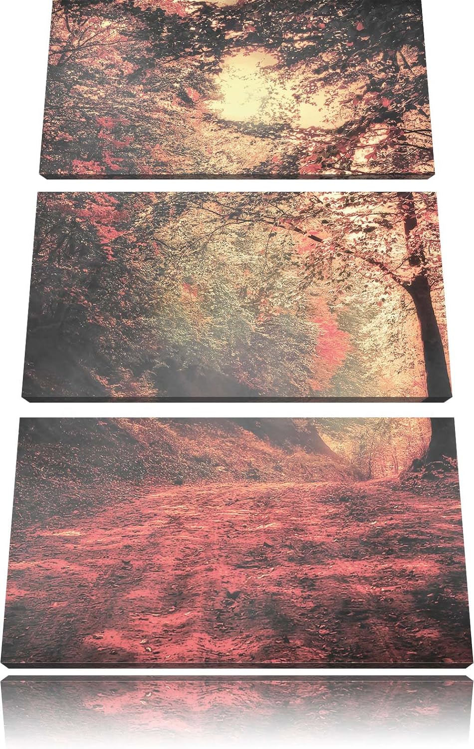 Pixxprint traumhafte Waldstrasse im Herbst / 3-Teilig/Gesamtmass 120cm Leinwandbild bespannt auf Hol
