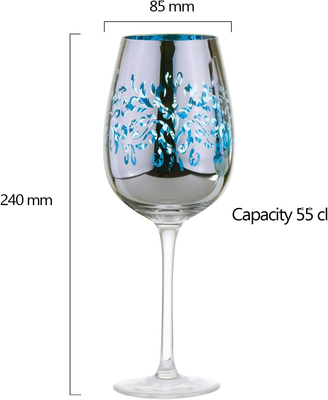 ARTLAND - 2er Set filigraner Weingläser - Blaue galvanisierte Gläser, verspiegelte Silberoberfläche,