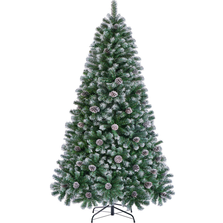 Yaheetech 228 cm künstlicher Weihnachtsbaum mit Schnee und 82 Kiefernzapfen (Ø ca.132 cm) 1346 Spitz