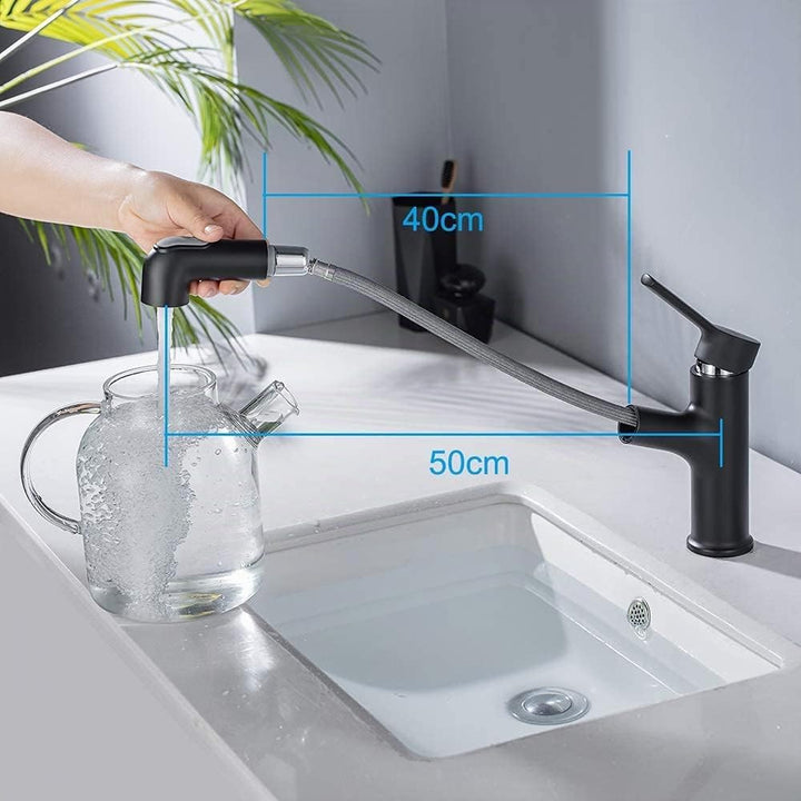 ONECE Wasserhahn Bad Schwarz mit ausziehbar Brause, Waschtischarmatur aus Messing Badarmatur Einhebe