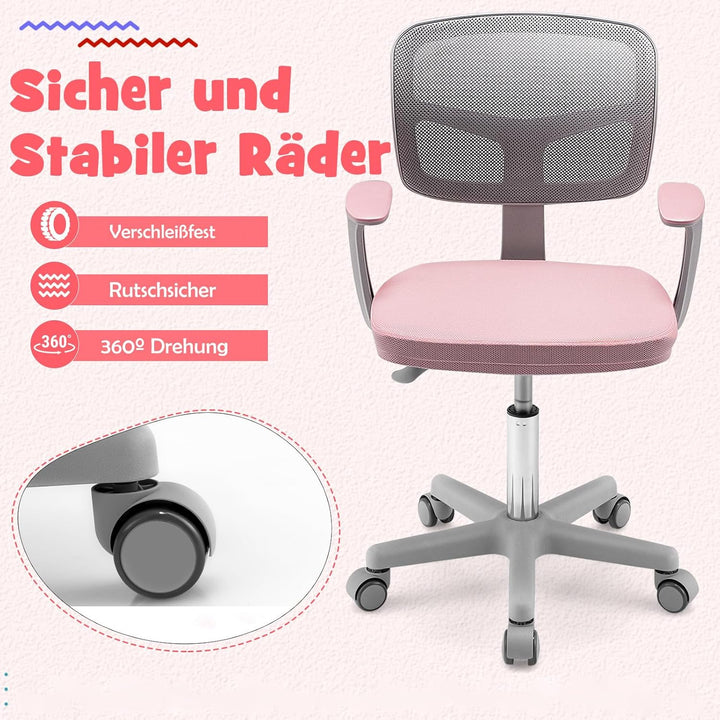COSTWAY 360° Drehbarer Kinderschreibtischstuhl, 80-91,5 cm Höhenverstellbarer Jungendstuhl mit Rücke