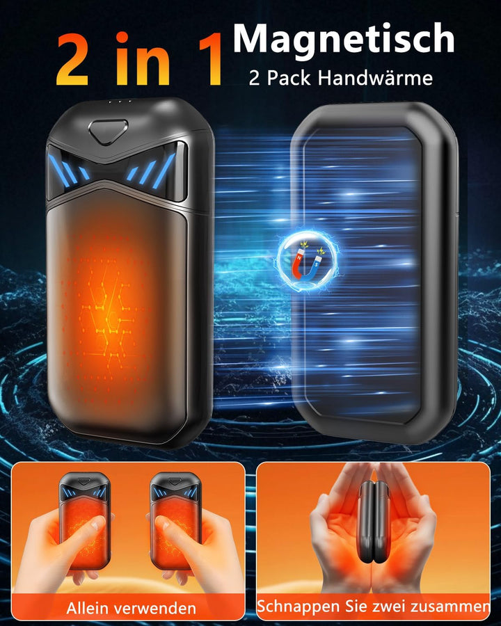 Handwärmer Elektrisch Wiederverwendbar 2er-Pack,7000mAh Magnetisch Taschenwärmer aufladbar Hand Warm