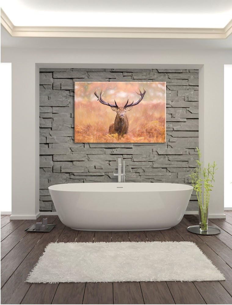 Pixxprint Hirsch im Feld als Leinwandbild/Grösse: 100x70 cm/Wandbild/Kunstdruck/fertig bespannt, 100