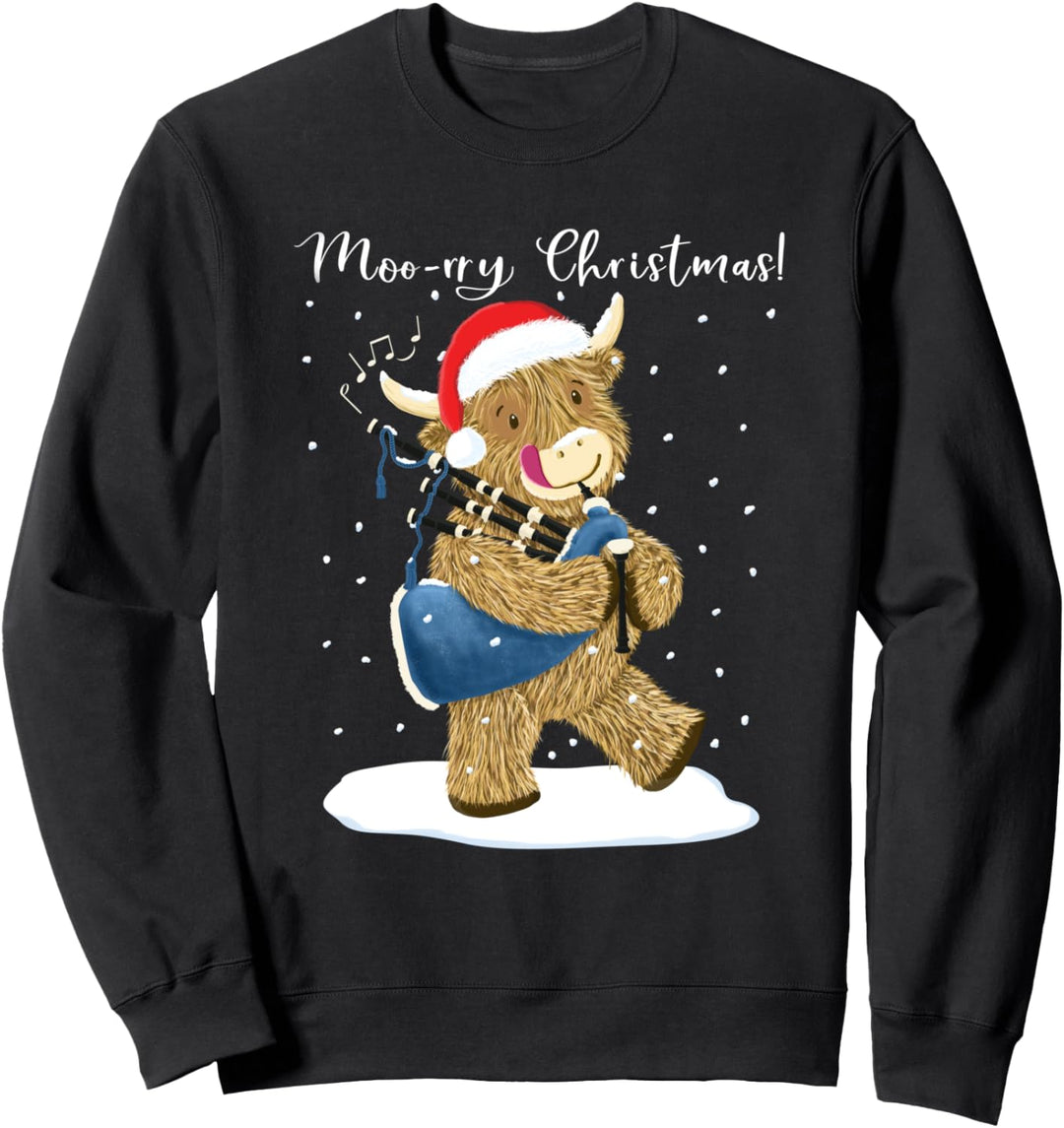 Schottische Hochlandkuh spielt Frohe Weihnachten auf seinem Dudelsack Sweatshirt
