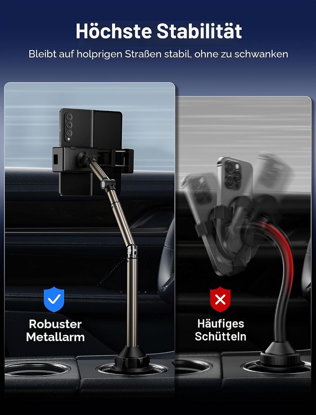 JSAUX Handyhalterung Auto Getränkehalter für Auto KFZ, Multi-verstellbar Ultra-Stabil Handy Halterun