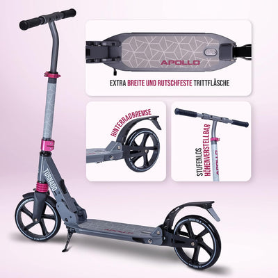 Apollo High End Scooter Erwachsene - Tornado | Cityroller Kinder ab 7 Jahre mit Bremse und Federung