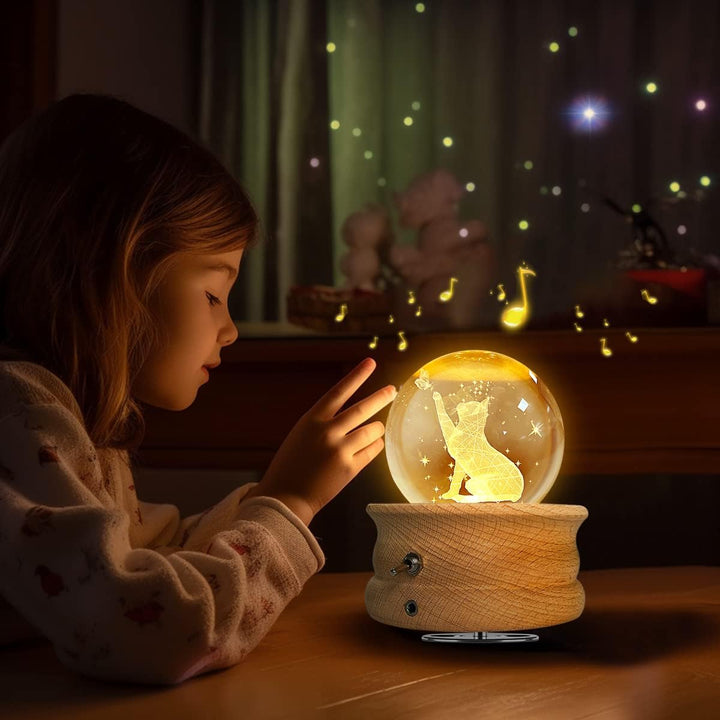 HABOWN Kristallkugel Spieluhr, 360 ° drehbare hölzerne Spieluhr mit Licht，Geburtstagsgeschenk, Proje