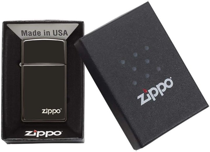 Zippo 28123ZL 60001264 Ebony Slim Feuerzeug Logo Benzinfeuerzeug, Messing, Ebony