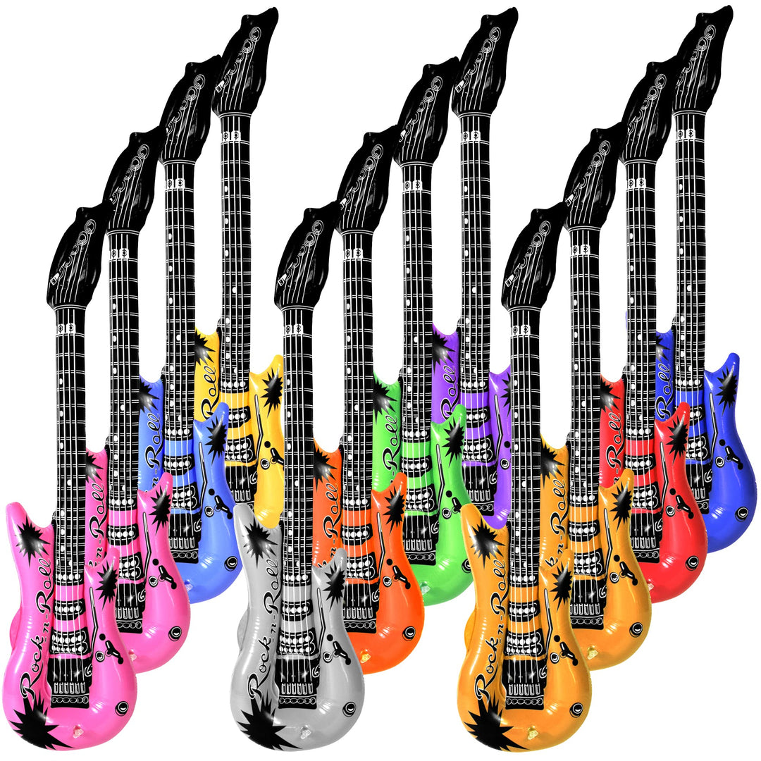 Novelty Place 12 Stück Luftgitarren Bunt Aufblasbar Gitarre Spielzeug Perfekt für Kindergeburtstage