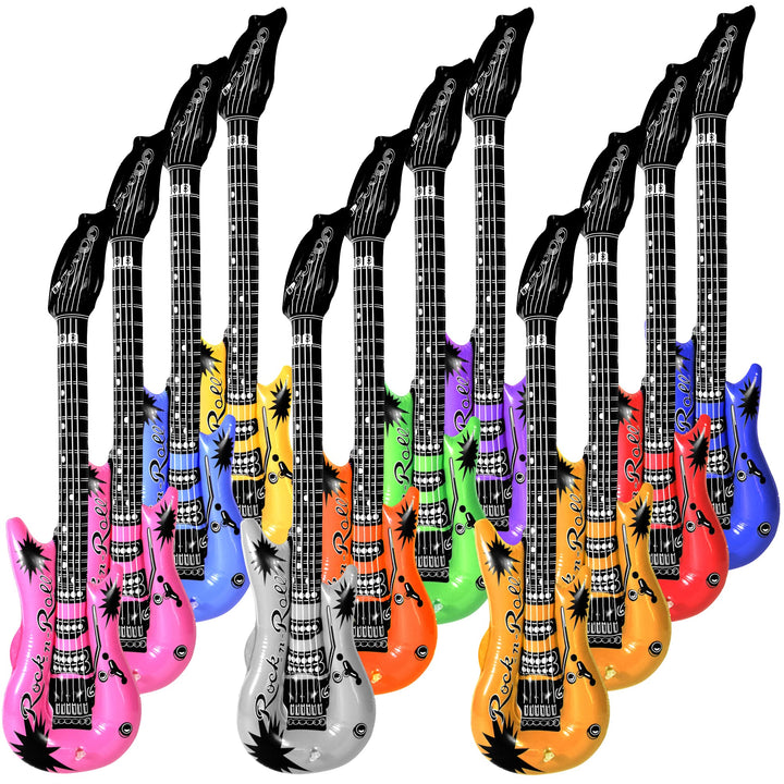 Novelty Place 12 Stück Luftgitarren Bunt Aufblasbar Gitarre Spielzeug Perfekt für Kindergeburtstage