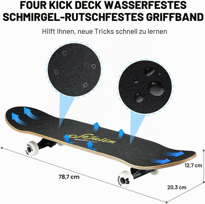 Sefulim Skateboard Adult Komplettboard 31 x 8 Zoll£¬ mit ABEC-7 Kugellager 7 Layer Ahorn f¨¹r Anf?ng