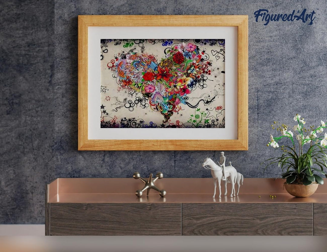 Figured'Art Malen Nach Zahlen Erwachsene Mit Rahmen Blumenherz - Paint by Numbers Basteln DIY Bastel