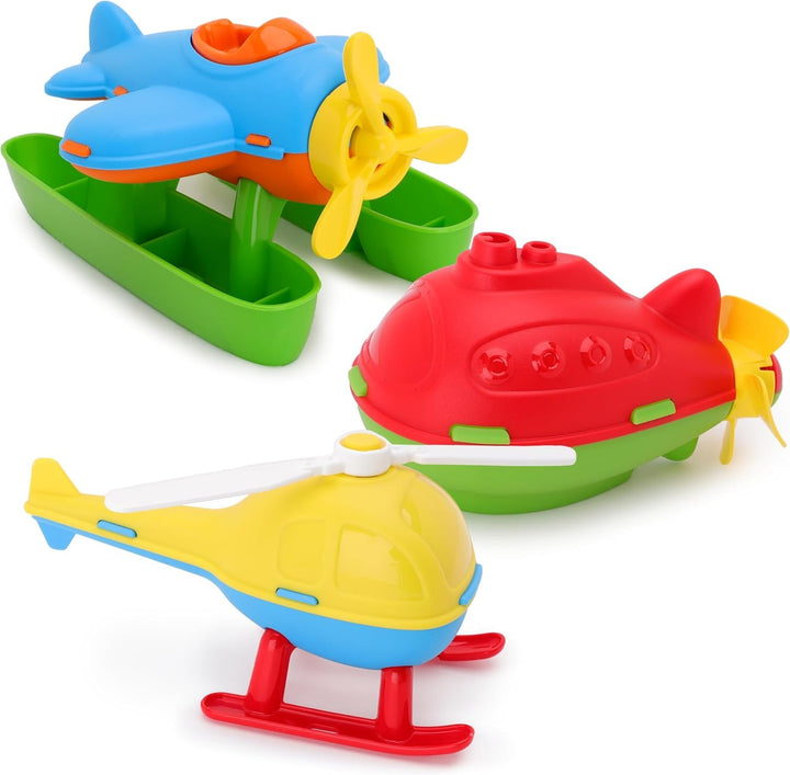 Toyland® 3er-Pack – 16 cm (6 Zoll) grosser bunter Spielzeug-Helikopter, U-Boot & Wasserflugzeug – Sc