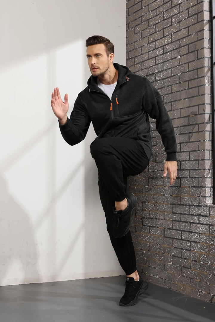 CTU Herren Hoodies Zip Up Langarm Fleece Sweatshirts Hoodies für Männer S-3XL, S Schwarz