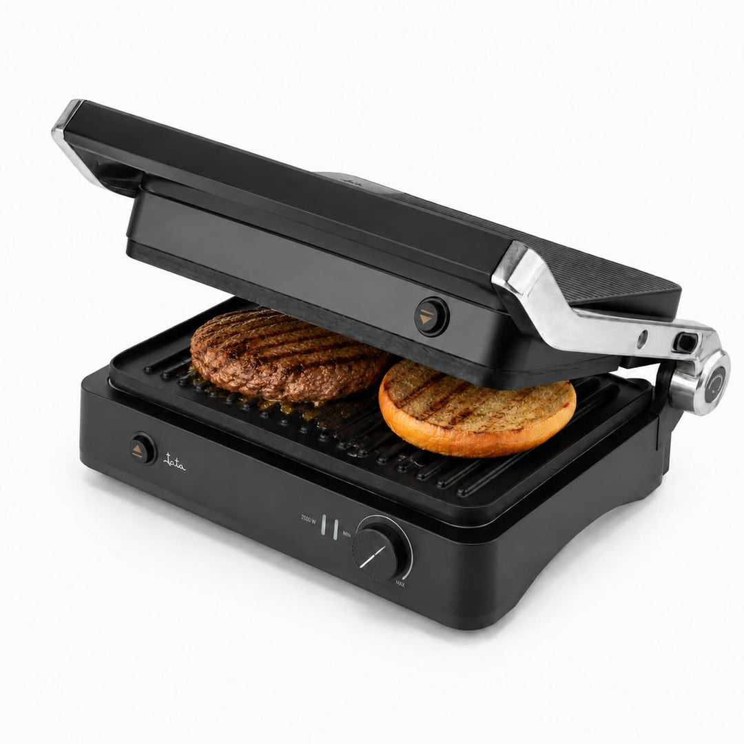 JATA JEGR1450 Panini Elektro-Grill, Sandwichmaker, 2000 W, 180° Öffnung, geriffelte, antihaftbeschic