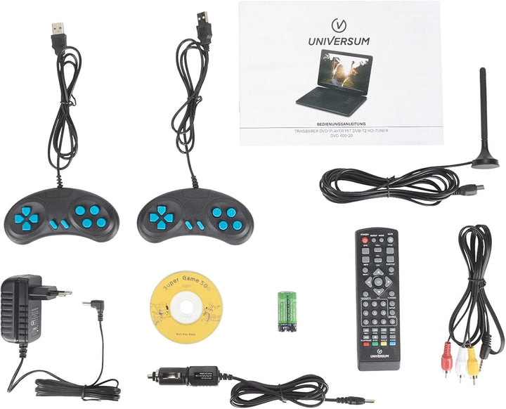 UNIVERSUM tragbarer 15.6' DVD-Player Auto DVB-T2 und 12 Volt Adapter DVD 400-20