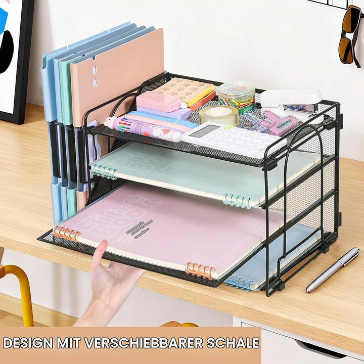 4-Trays Desktop File Organizer, Mesh Office Desk Supplies Organizer Dokument Brieffachhalter mit Sch