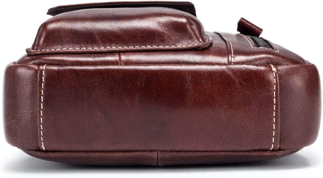 BULLCAPTAIN Herren Sling Bag Tasche Leder, Echtes Leder Schultertasche Hochformat Umhängetasche zum