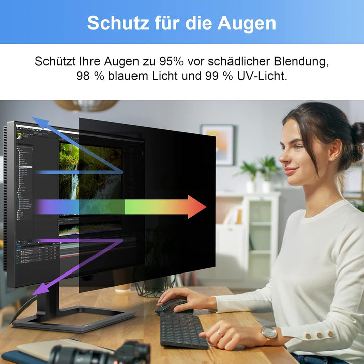 Mamol 27 Zoll Monitor Blickschutzfilter Anti-Blaulichtfilter, Abnehmbarer Sichtschutz Anti Blaulicht