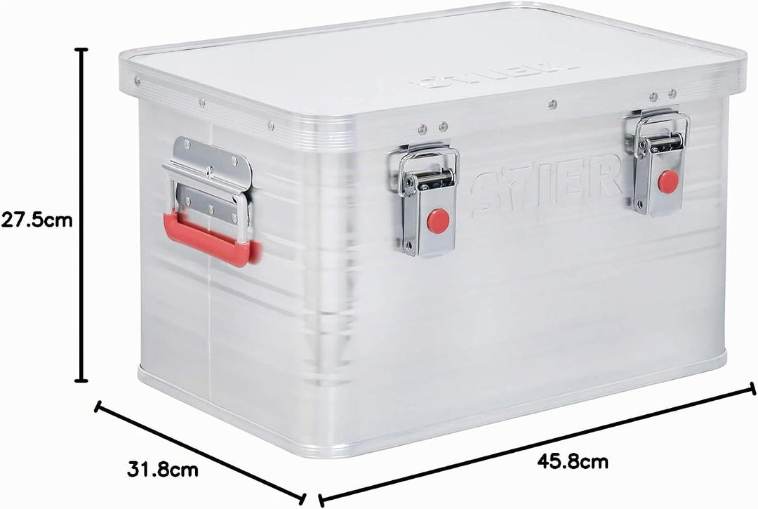 STIER Alubox, Aluminiumbox 30L, Staub- und spritzwasserresistent mit Gummidichtung und 2 Klapphandgr