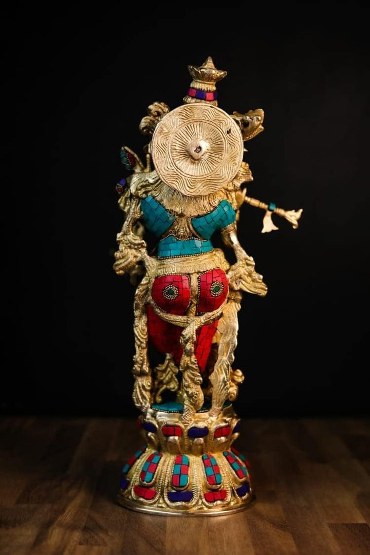 SHIVAJI ARTS Krishna Statue, gross, aus Messing, 45 cm, Lord Krishna Skulptur für Zuhause, Altar, Te