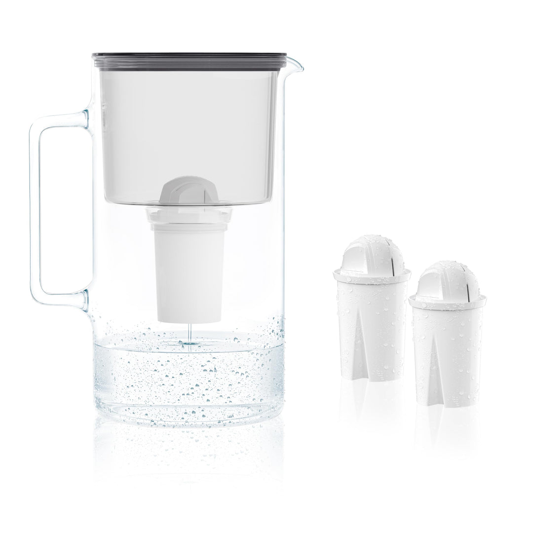 Wessper Wasserfilter Kanne Glas 2,5L Crystaline, Set Wasserkanne und 2 Filter AQUA CLASSIC, Wasserka