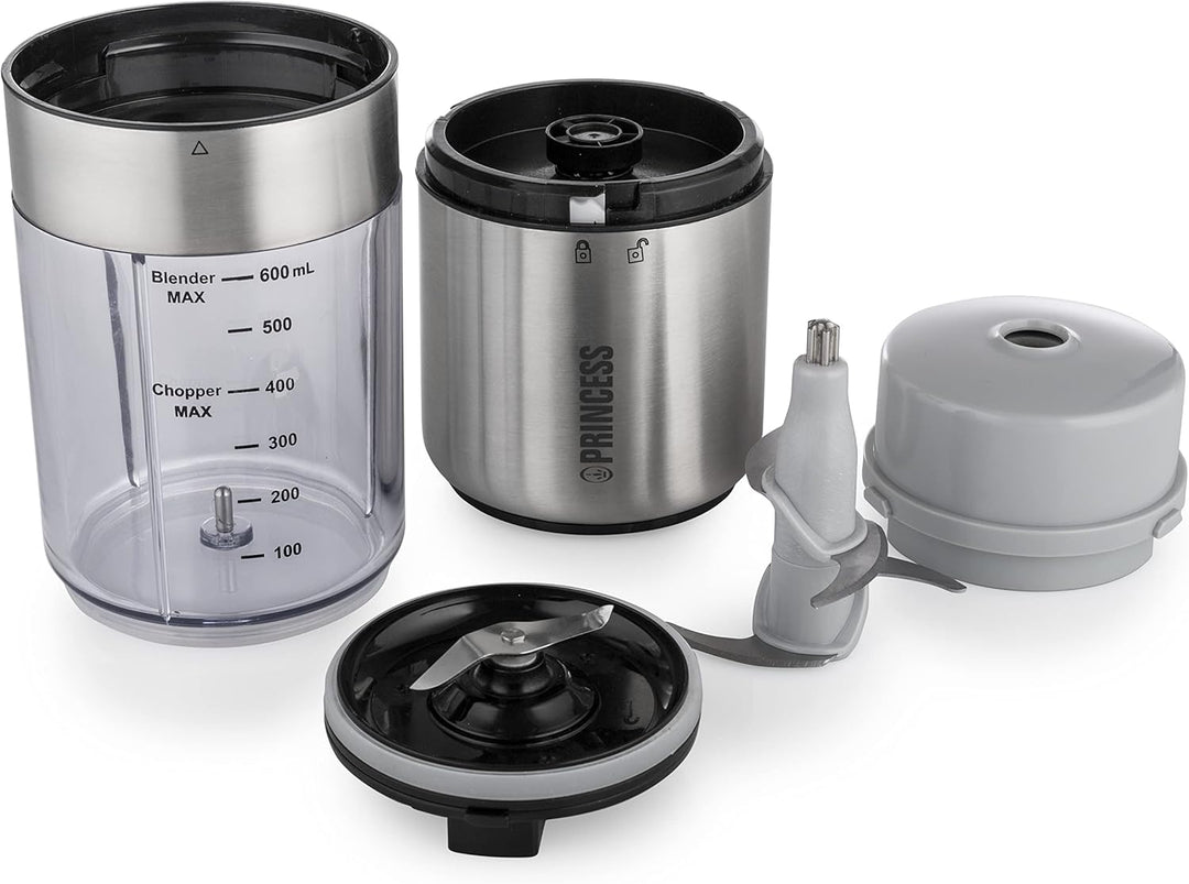 Princess Multi-Zerkleinerer & Mixer – 4-Edelstahlklingen zum Hacken und Zerkleinern, 2 Edelstahlklin